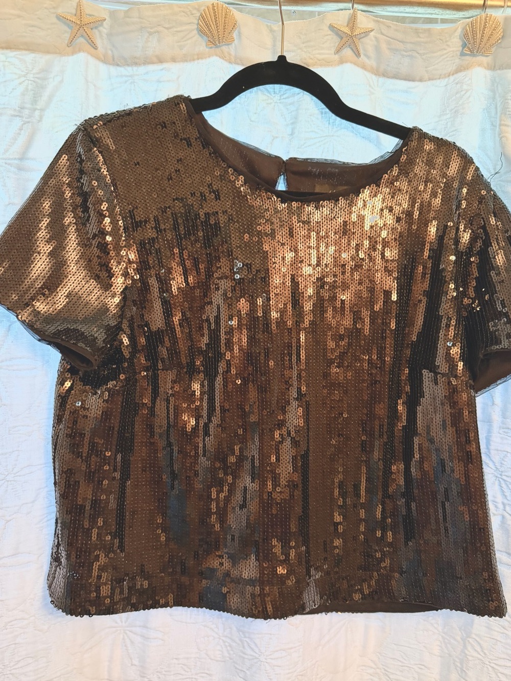 Muse Black Sequin Short-Sleeve Top